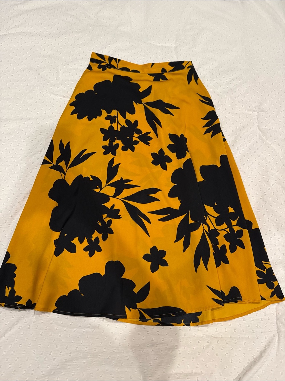 Who What Wear Mustard and Black Floral A-Line Midi Skirt